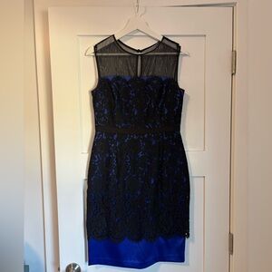 Eliza J Black Lace Overlay Dress with Royal Blue Slip